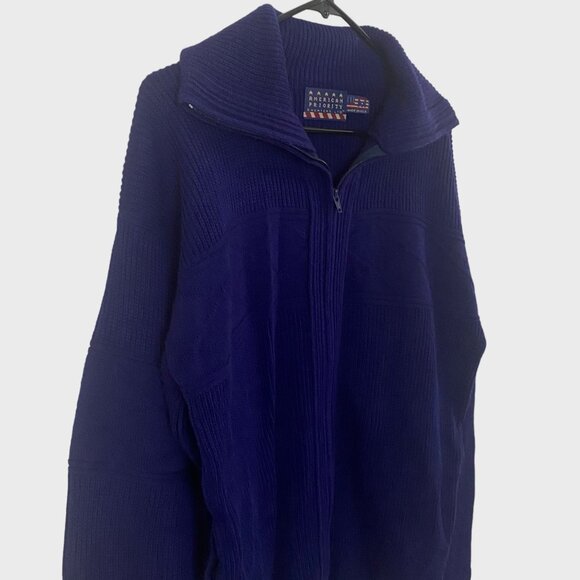 Vintage American Priority Full-Zip Ribbed-Knit Sweater Navy Blue Men's Medium - Picture 4 of 11